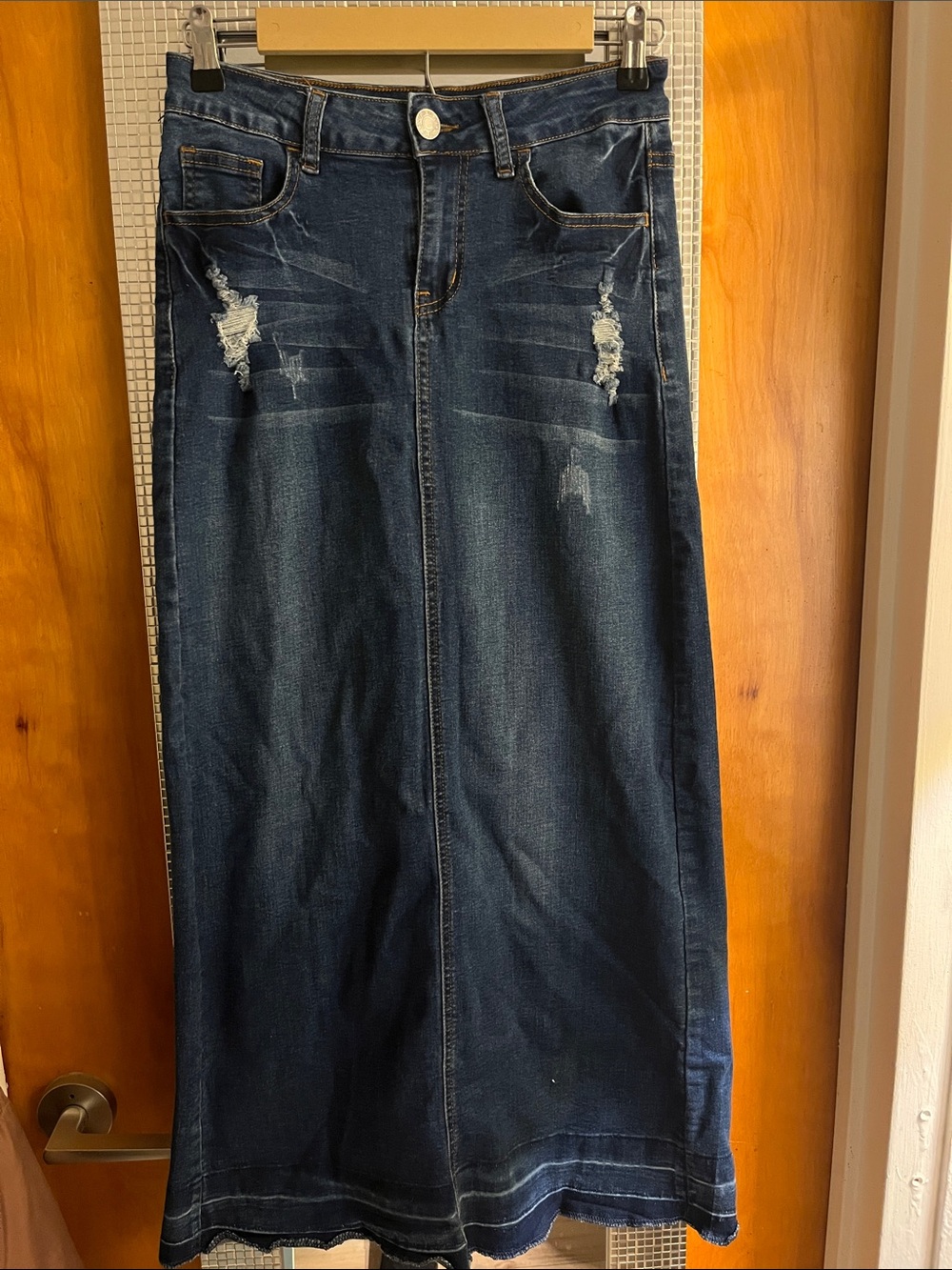 Be-Girl Dark Blue Denim Skirt — Distressed Flare Style
